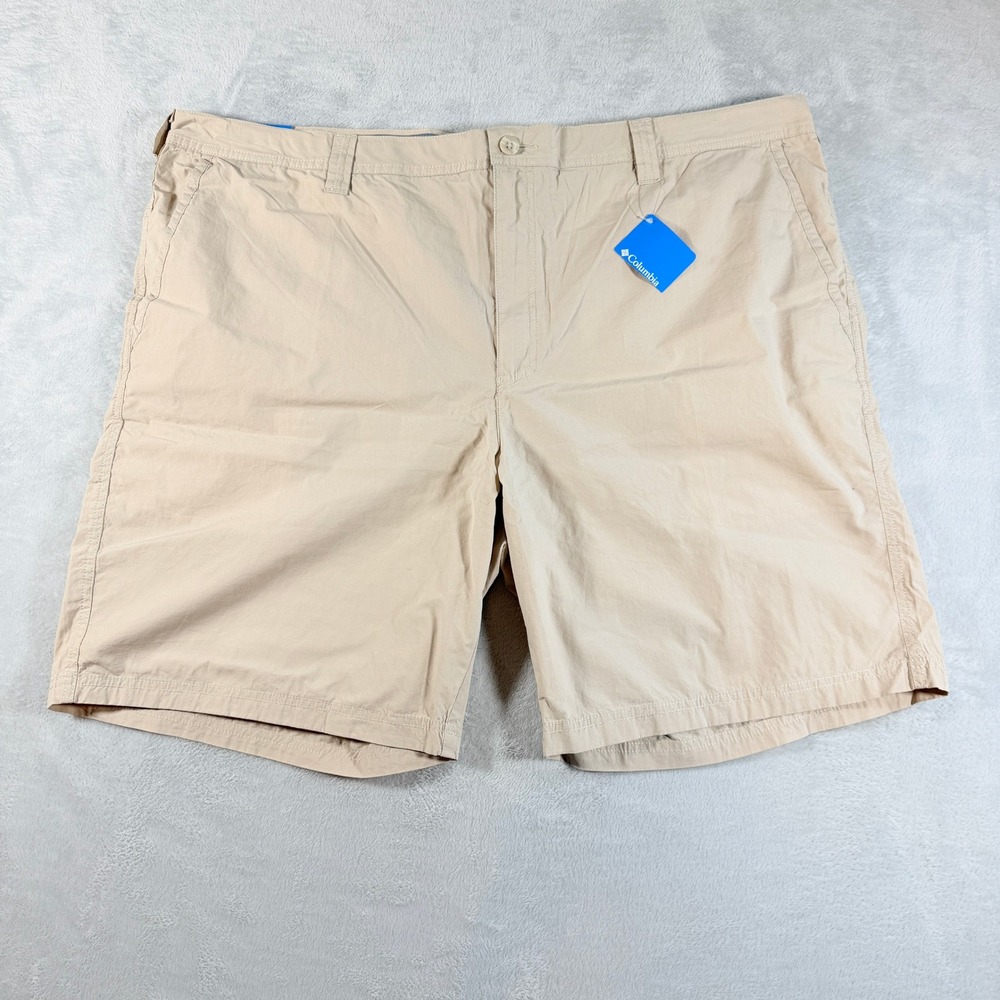 Columbia‎ Men Washed Out Shorts 50 Beige Tan Cotton Poplin Flat Front New